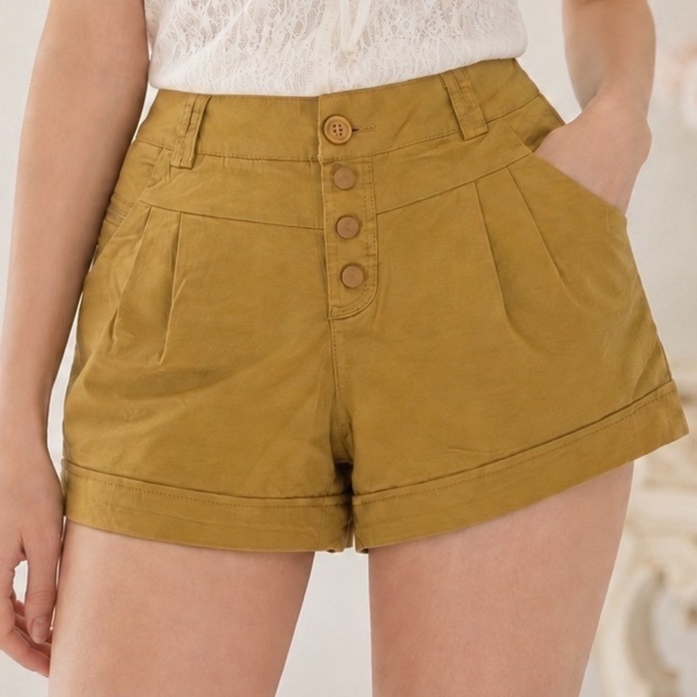 Coquette Euro Summer Yellow Button Fly Shorts with Zipper Accents Womens Sz L